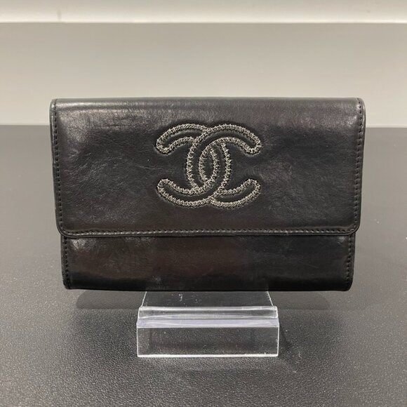 Chanel Leather Wallet with "Wired" CC Black/Silver (JB1071) - Picture 1 of 9